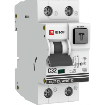 Дифференциальный автомат EKF PROxima АВДТ-63, 32А, 30мА, характеристика C, электромеханический, тип AC, 6кА DA63-32-30-AC Дифференциальный автомат EKF PROxima АВДТ-63, 32А, 30мА, характеристика C, электромеханический, тип AC, 6кА DA63-32-30-AC