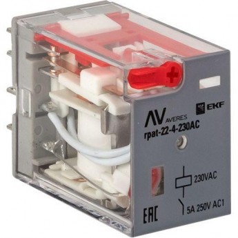 Реле промежуточное с кнопкой и мех. индикацией EKF AVERES RPAt 22/4 5A 230В AC Реле промежуточное с кнопкой и мех. индикацией EKF AVERES RPAt 22/4 5A 230В AC